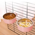 thumbnail image 1 of Cififendec Hanging Crate Pet Bowl, 5.31"×2.36", Removable Stainless Steel Feeder and Waterer, No Spill Cage Mounted Food Dish for Dogs Cats and Small Pets(Pink), 1 of 5