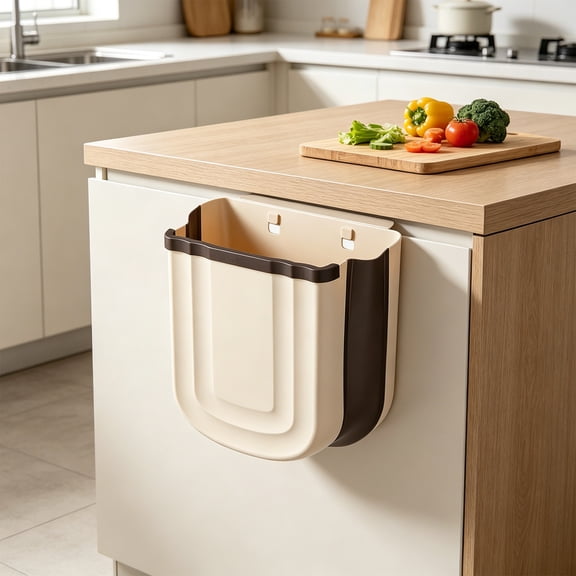 Cififendec Hanging Foldable Kitchen Trash Bin, 10.63"×9.45", Wall Mount Plastic Waste Container for Cabinet Door Food Scraps Storage, Suitable for Kitchen