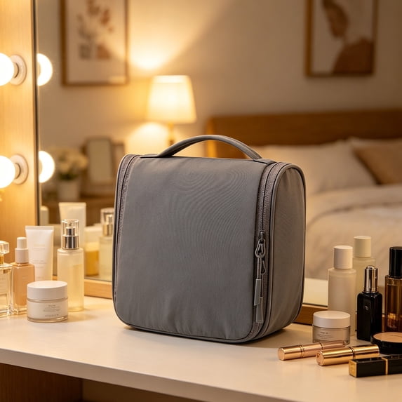 Cififendec Hanging Hook Travel Toiletry Bag, 7.48"×6.69", Portable Waterproof Cosmetic Organizer Case for Business Trip Hotel Bathroom Skincare Makeup Storage