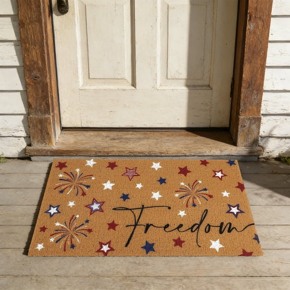 Cififendec Independence Day Coir Welcome-Doormat, Patriotic Coir Door Mat,Absorbent, Anti-Slip and Waterproof Floor Mat Indoor Vintage Stars-Print Door Mats for Farmhouse Home Decor