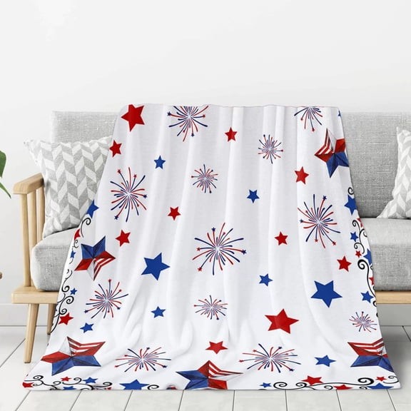 Cififendec Independence Day Soft Throw Blanket, Pariotic Theme Microfiber Fleece Reversible Ultra Soft Cozy Throw Blanket for Summer Nap