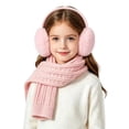 thumbnail image 1 of Cififendec Kids Winter Knit 2-Piece Accessory Pack, Plush Earmuff and Ribbed Scarf, Solid Color Insulated Set for Boys Girls, Pink, 1 of 5