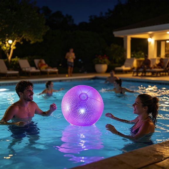 Cififendec LED Light Up Inflatable Beach Ball, 15.75", Waterproof Luminous Pool Play Ball for Night Pool Party, Backyard Evening Games, Seaside Night Activity