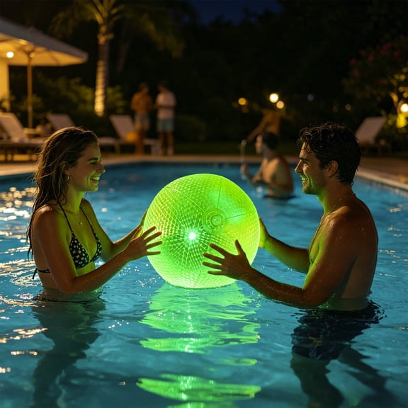 Cififendec LED Light Up Inflatable Beach Ball, 15.75", Waterproof Luminous Pool Play Ball for Night Pool Party, Backyard Evening Games, Seaside Night Activity