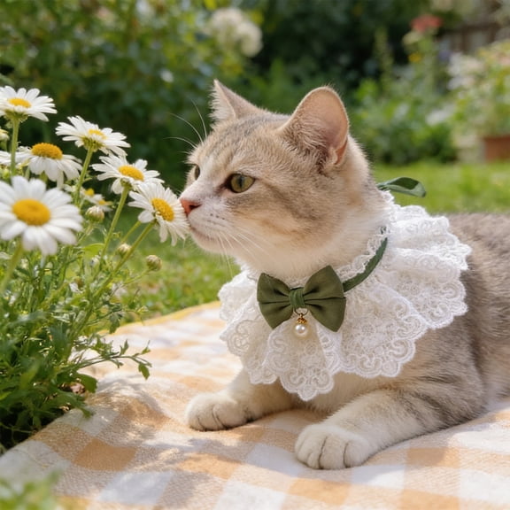 Cififendec Lace Pet Collar, 9.84", Eye-Catching Cat and Dog Neckwear, Decorative Bow Tie Scarf, Cute Accessory for Small Pets(Green)