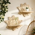 thumbnail image 1 of Cififendec Lotus Cutout Pine Wood Floating Shelf, 12.99"×10.23", Wall Mount Plant Display Rack for Boho Bedroom Apartment Decor Storage, 1 of 5