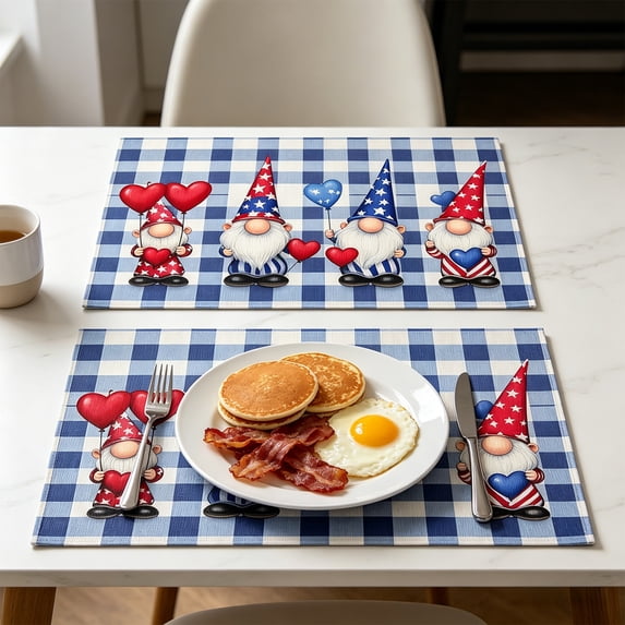 Cififendec Memorial Day Placemats, 17.72"×11.81", Patriotic 4th of July Star Stripes Printed Table Mats for Kitchen, Dining Room, Patio and Party Decor