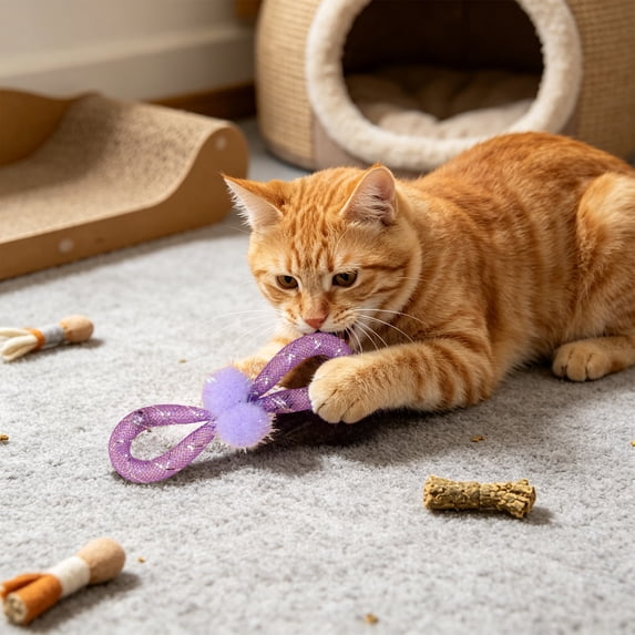 Cififendec Mesh Bowknot Bell Cat Chew Toy, 3.93"×1.5", Crinkle Sound Interactive Biting Play Accessory for Indoor Kitten Daily Entertainment, Stress Reducing Self Play