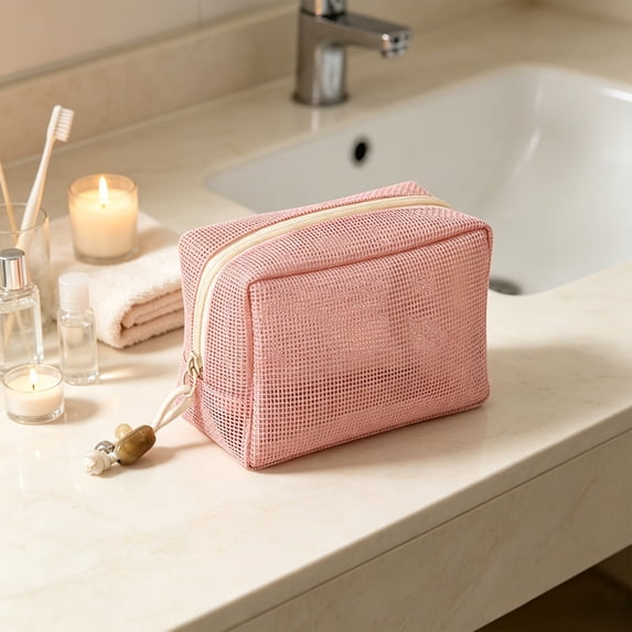 Cififendec Mesh Mini Cosmetic Pouch, 4.72"×3.54", Octagon Shape Breathable Portable Zipper Travel Bag for Lipstick Storing and Travel Daily Use