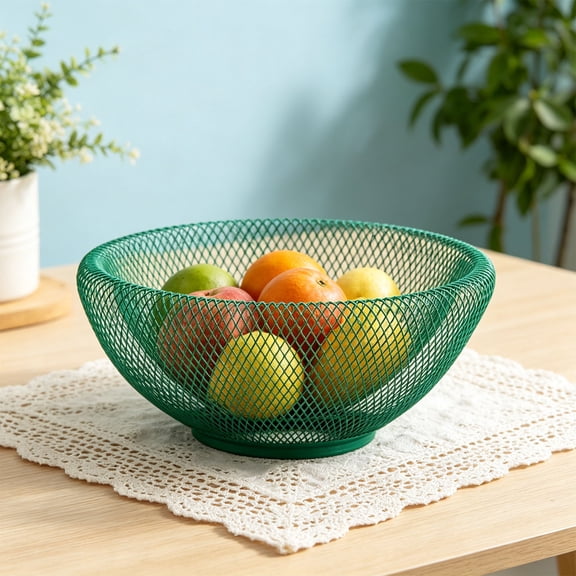 Cififendec Metal Mesh Fruit Storage Basket, 9.84"×4.13", Hollow Breathable Wire Organizer Bowl for Kitchen Table Snack Vegetable Sundry Holding