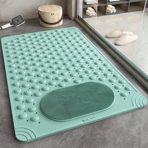 Cififendec Multifunctional Shower Mat, 27"×15", Anti Slip Shower Mat with Drain Holes Suction Cups,Shower Massage Foot Mat(Green)