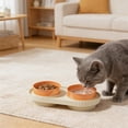 thumbnail image 1 of Cififendec Non-Tip Color-Block Cat Bowls, 14"×3.74", Double Elevated Food and Water Feeder Set with No-Spill Base for Indoor Cats and Small Dogs, Beige, 1 of 5