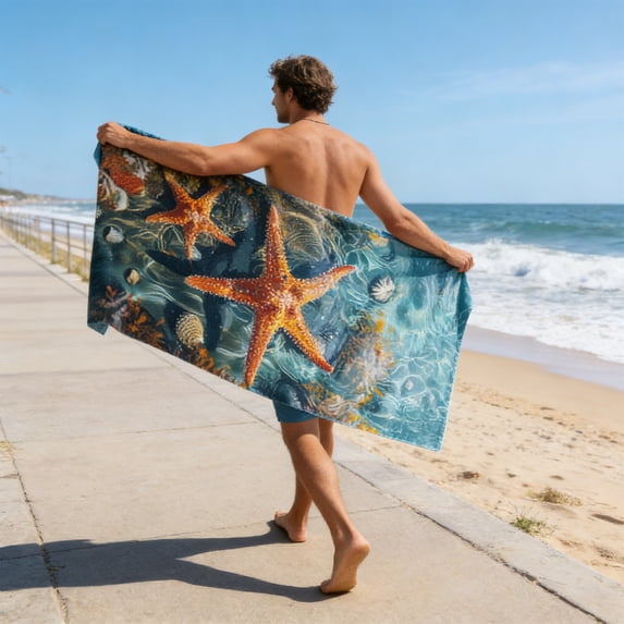 Cififendec Ocean Seashell Microfiber Bath Towel, Oversized Travel Foldable Skin-Friendly Quick Dry Absorbent and Sandproof Beach Towel, Holiday Gift