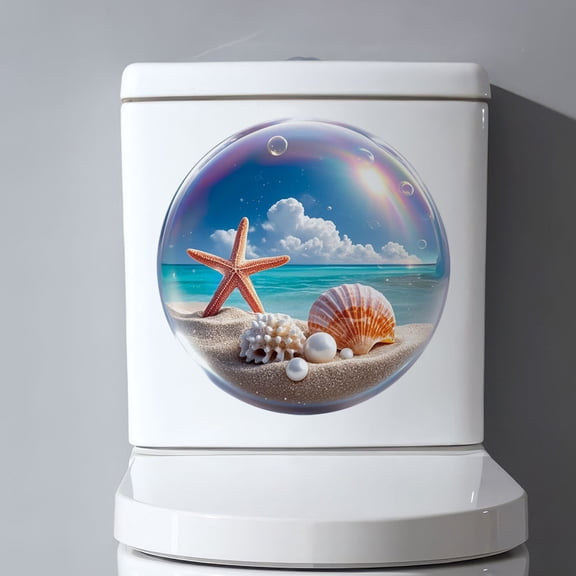 Cififendec Ocean Seashell Starfish Toilet Tank Decal, 11.8", Removable Waterproof Beach Bubble Print Bathroom Sticker for Restroom Nautical Decor