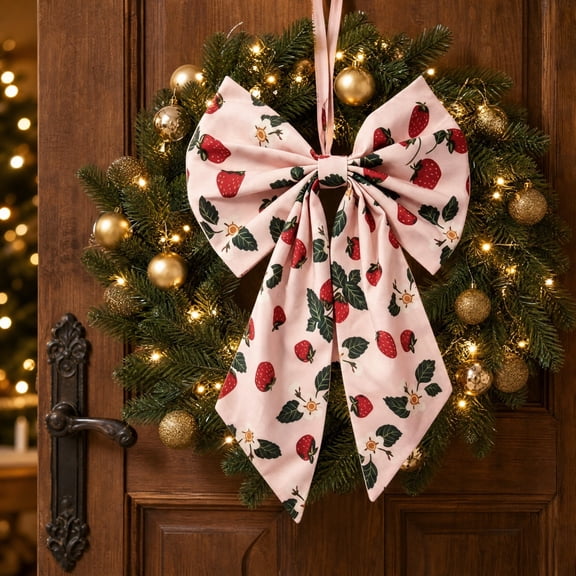 Cififendec Oversized Christmas Satin Fabric Bowknot, 17.7"×11.8", Soft Long Streamer Bow for Stair Railing Wedding Arch Window Pastel Xmas Party Decor
