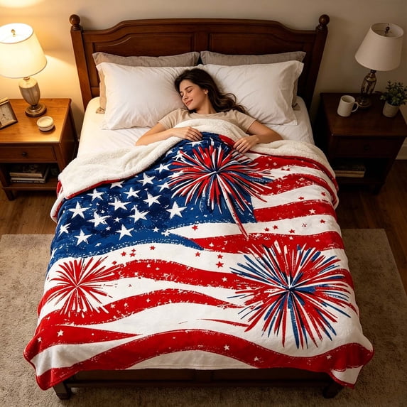 Cififendec Patriotic Throw Blanket, 78.7"×59.1", American Flag Red White Blue Star Striped Fleece Blanket for Couch Bed, 250th Anniversary Decor & Cozy Use