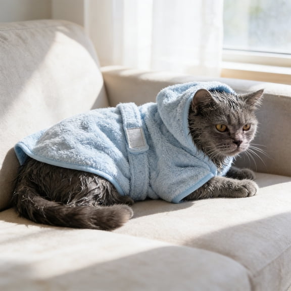 Cififendec Pet Bath Robe, 11.81", Ultra Soft Quick Dry Adjustable Hooded Water Absorbing Towel for Cat Dog Post Shower Fast Drying