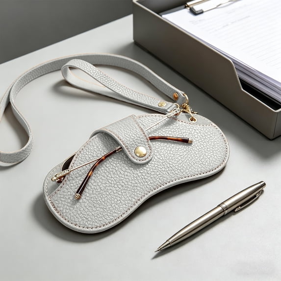 Cififendec Portable Eyeglass Storage Pouch, 7.4"×3.3", Snap Button Sunglasses Protective Case with Lanyard Clip for Purse Hanging Eyewear Organizer