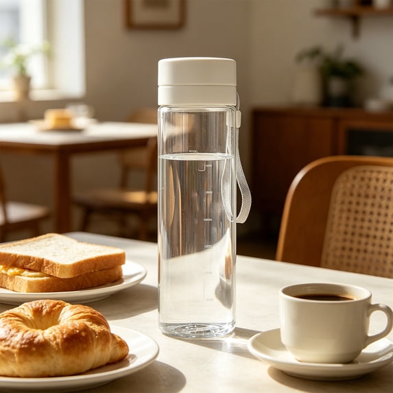 Cififendec Portable Lanyard Water Bottle, 600ml, BPA-Free Leak-Proof Transparent Sports Bottle with Filter for Gym, Office, School and Daily Use, White