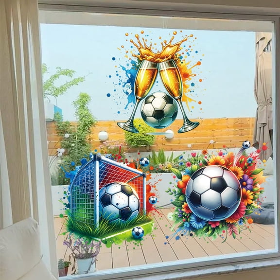 Cififendec Practical Soccer Celebration Wall Decals 3-Pack Watercolor Football Champagne Stickers For Sports Room Man Cave Party Decor, Premium Gift for Soccer Fans