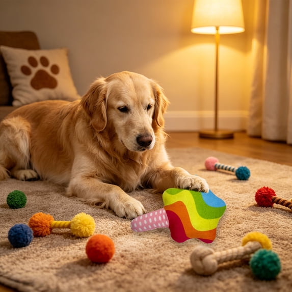 Cififendec Rainbow Lollipop Squeaky Dog Toy, 4.92"×3.14", Bite Resistant Stuffed Sound Chew Toy for Puppy Stress Relief, Household Boredom Busting Interactive Toy