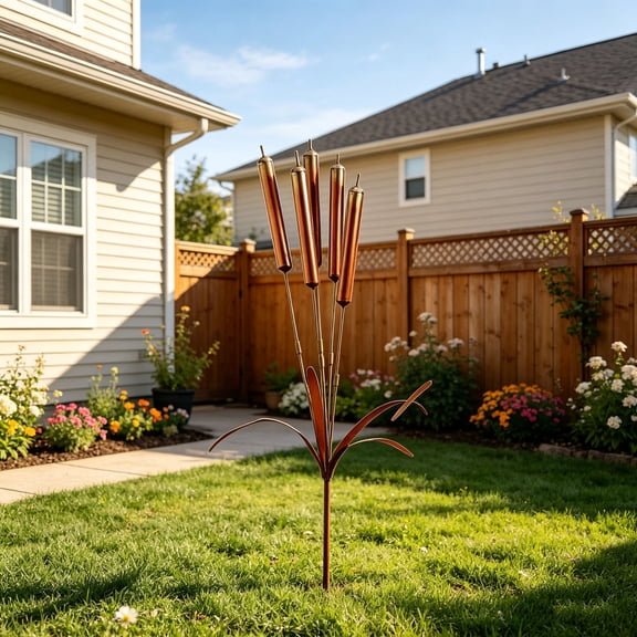 Cififendec Rustic Metal Cattail Wind Chime Stake, 11.81", Copper Finish Reed Wind Bell Ornament for Lawn Yard Patio Backyard Landscape Decoration
