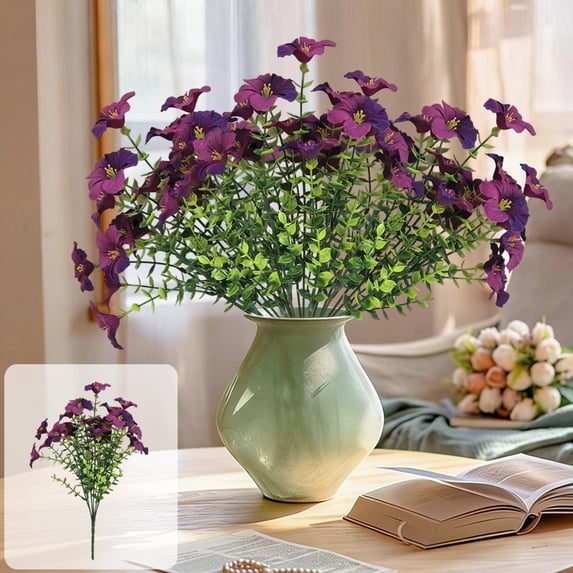 Cififendec Simulation Flowers Plastic Flowers Fake Silk Colorful Flower Bouquet Outdoor Autumn Decoration Realistic UV Outside Faux Plants for Garden Porch Home(Purple)
