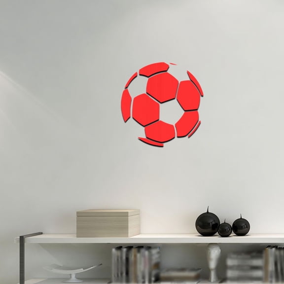 Cififendec Soccer Acrylic Mirror Wall Sticker, 11.8", Self-Adhesive Sporty Art for Living Room, Bedroom, Home Bar & Sports Fan Space Decor(Red)