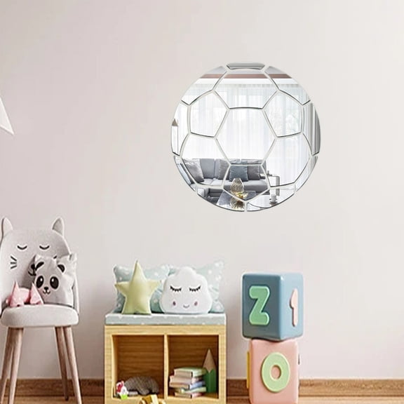 Cififendec Soccer Mirror Acrylic Wall Decor, 11.8", Self-Adhesive Sports Themed Art for Living Room, Bedroom, Home Bar & Man Cave Interior(Sliver)