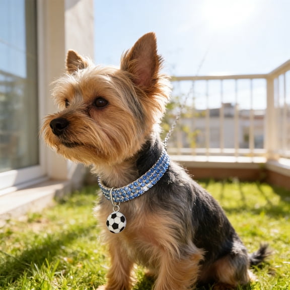 Cififendec Soccer Rhinestone Pet Necklace, 9.84"-11.81", Sparkling Paw Print Cat Dog Collar, Adjustable Bling Neck Accessory for Small Pets and Events(Blue)