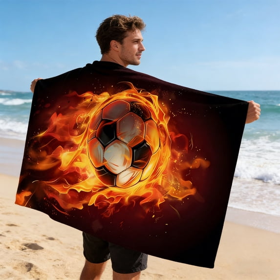 Cififendec Soccer Theme Microfiber Beach Towel, Super Soft, Oversized, 63"*31.5", Absorbent and Quick Dry Beach Towel, Soccer Fans Gift