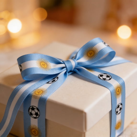 Cififendec Soccer Themed Grosgrain Ribbon, 180", Country Flag Print Ribbon for Soccer Fans Gift Wrapping, Party Decor and DIY Crafts(Sky Blue)