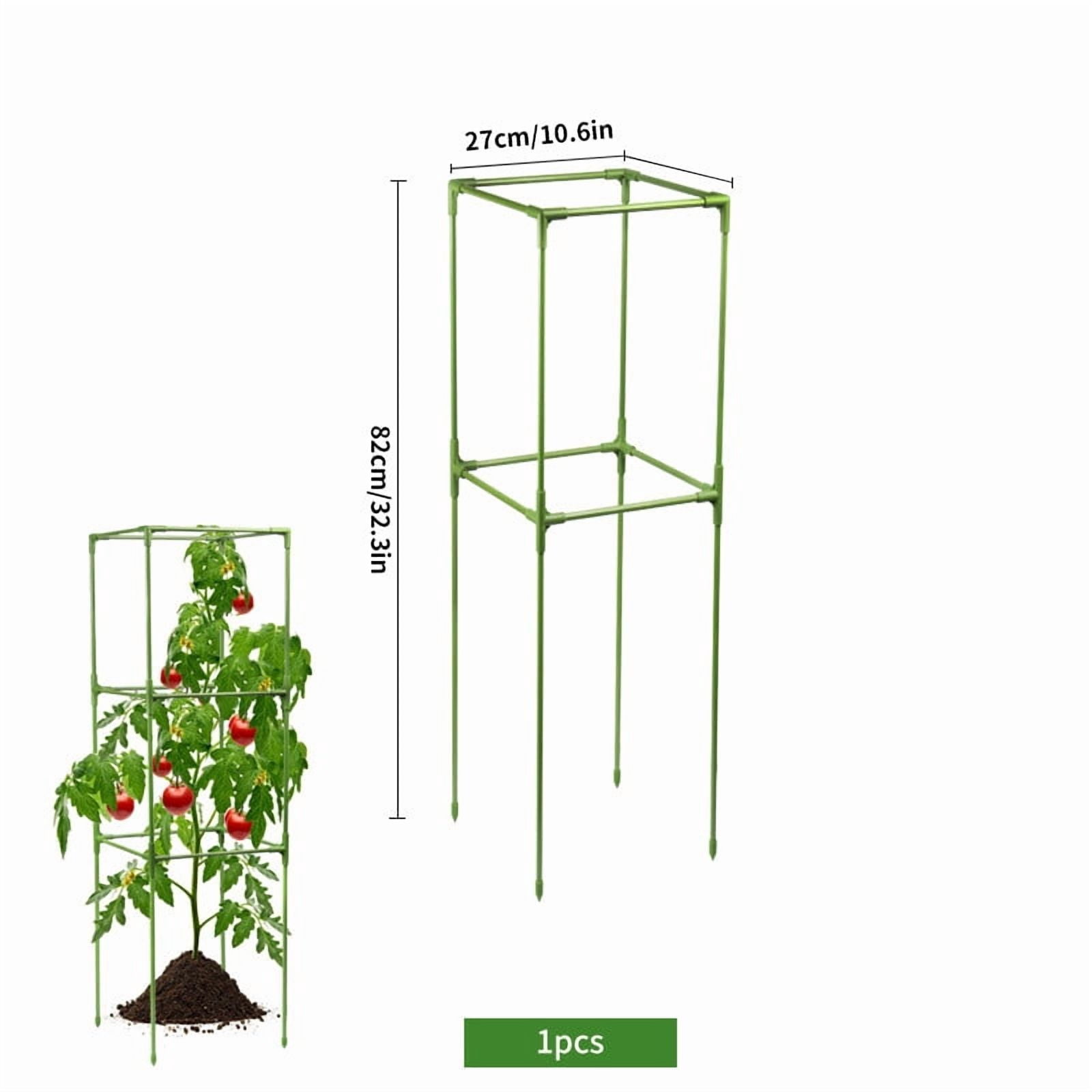 Cififendec Square Tomato Cage Plant Support Stakes, 32.3"×10.6", Plastic 4-Sided Trellis for Climbing Vegetables, Sturdy Garden Trellis for Tomatoes, Cucumbers & Vining Plants