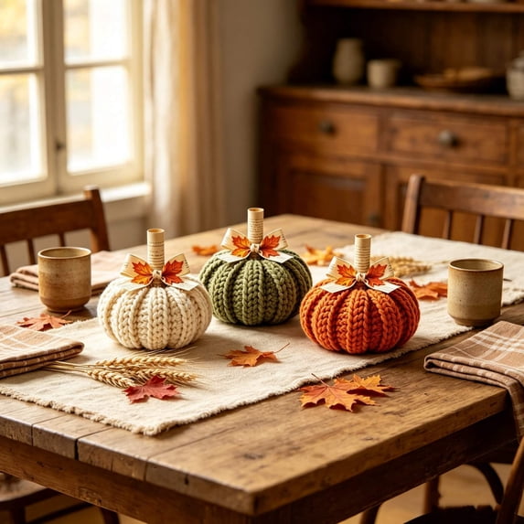 Cififendec Thanksgiving Knitted Pumpkin Set of 3, 3.94", Hand Woven Fabric Pumpkin Decor for Fireplace Mantel Tabletop Indoor Home Decor
