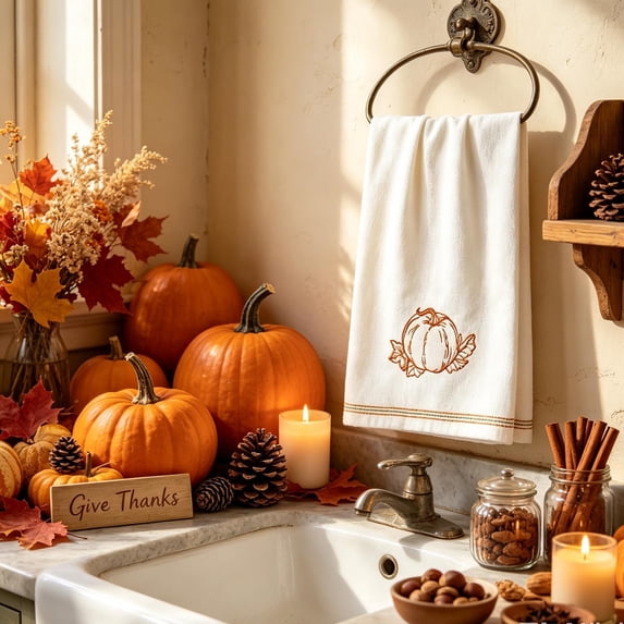 Cififendec Thanksgiving Pumpkin Kitchen Towels, 27.56"×15.75", Absorbent Lint Free Tea Towels, Fall Harvest Kitchen Hand Dish Cloths for Seasonal Home Decor