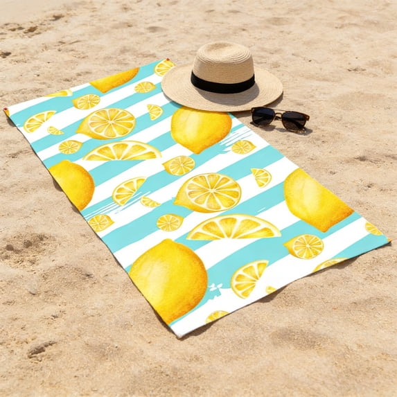 Cififendec Tropical Lemon Bath Towel, Vibrant Oversized Travel Foldable Skin-Friendly Quick Dry Absorbent and Sandproof Beach Towel, Summer Essentials