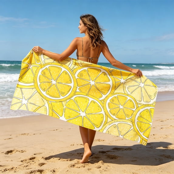 Cififendec Tropical Lemon Bath Towel, Vibrant Oversized Travel Foldable Skin-Friendly Quick Dry Absorbent and Sandproof Beach Towel, Summer Essentials