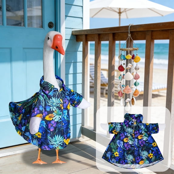 Cififendec Tropical Porch Goose Outfit, Rainforest Vibrant Hawaiian Shirt Costume for 23" Goose Figurine Outdoor Patio Garden Beach Themed Decor Accessory