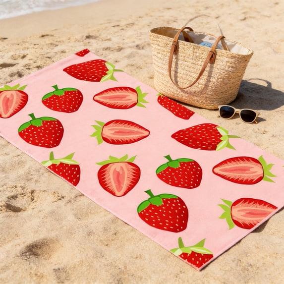 Cififendec Tropical Strawberry Bath Towel, Vibrant Oversized Travel Foldable Skin-Friendly Quick Dry Absorbent and Sandproof Beach Towel, Summer Essentials