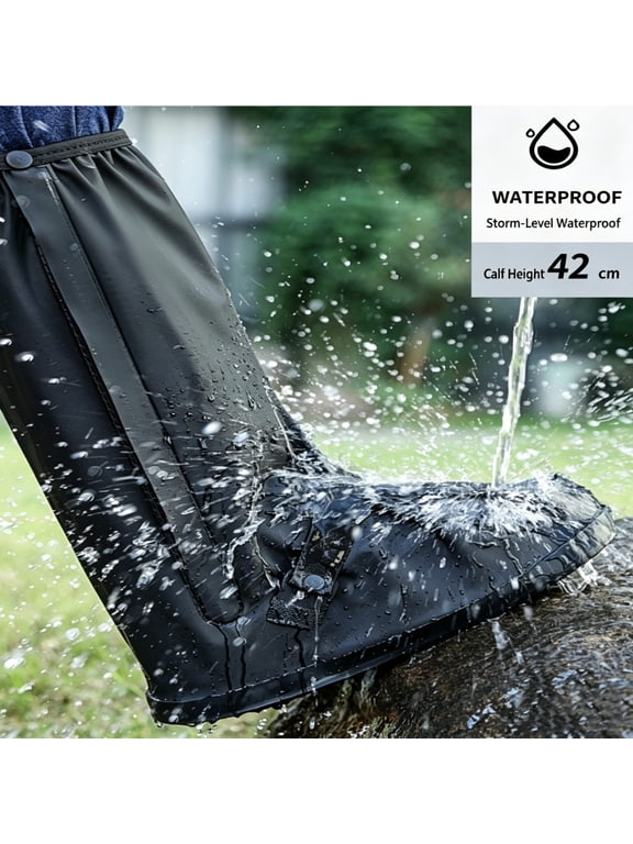 Waterproof Shoe Covers, 16.54"15.75", Thick Wear Resistant Non Slip Reusable Foot Protectors for Outdoor Walking Protection, Daily Commute Rainproof Use