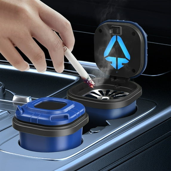 Cigar Ashtray Car Ashtray Easy To Clean Press With Light And Cover Metal Inner Liner With Built-in Button Battery Night Vision LED Lighting Smoking Accessories