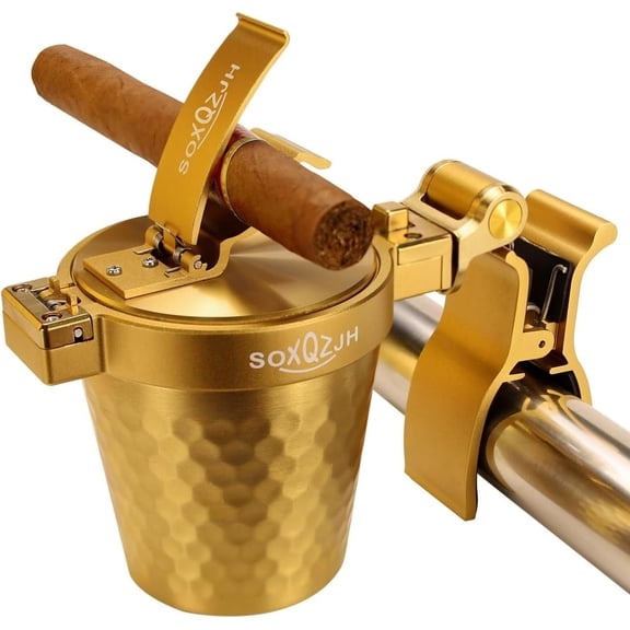 Cigar Ashtray Cigar Accessories,Cigar Holder,Ashtray with Lid Windproof and Odor Resistant, Car Ashtrays for Cup Holder,Cigar Holder for Golf Cart, Ash Tray Outdoors, Cigar Gifts for Men Unique.
