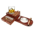 thumbnail image 1 of Cigar Ashtray Coaster Whiskey Glass Tray and Wooden Ash Tray with Cigar Cutter, Include Drawer and Slot to Hold Cigar, Cigar Accessories Set Gift for Men, Dad, Great Decor for Home, Office or Bar, 1 of 7