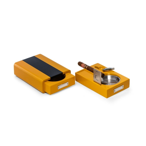 Cigar Ashtray/Cutter/Punch Yellow & "Carbon Fiber" Color