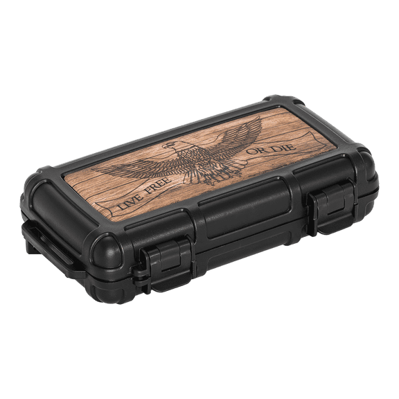 Cigar Caddy 5-ct travel case, Live Free or Die burnt wood