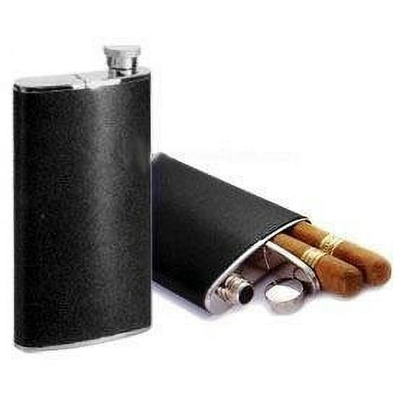 Cigar Case Flask Combo Hip Flask (4 Oz) with Cigar Case Holder (6-1/2")