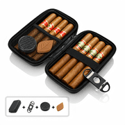 ChrumpTon Portable Cigar Travel Case with Cutter, Humidifier & Moisture Tablet   Black Cigar Storage Box, Men s Gift Accessory Cigar Not Included