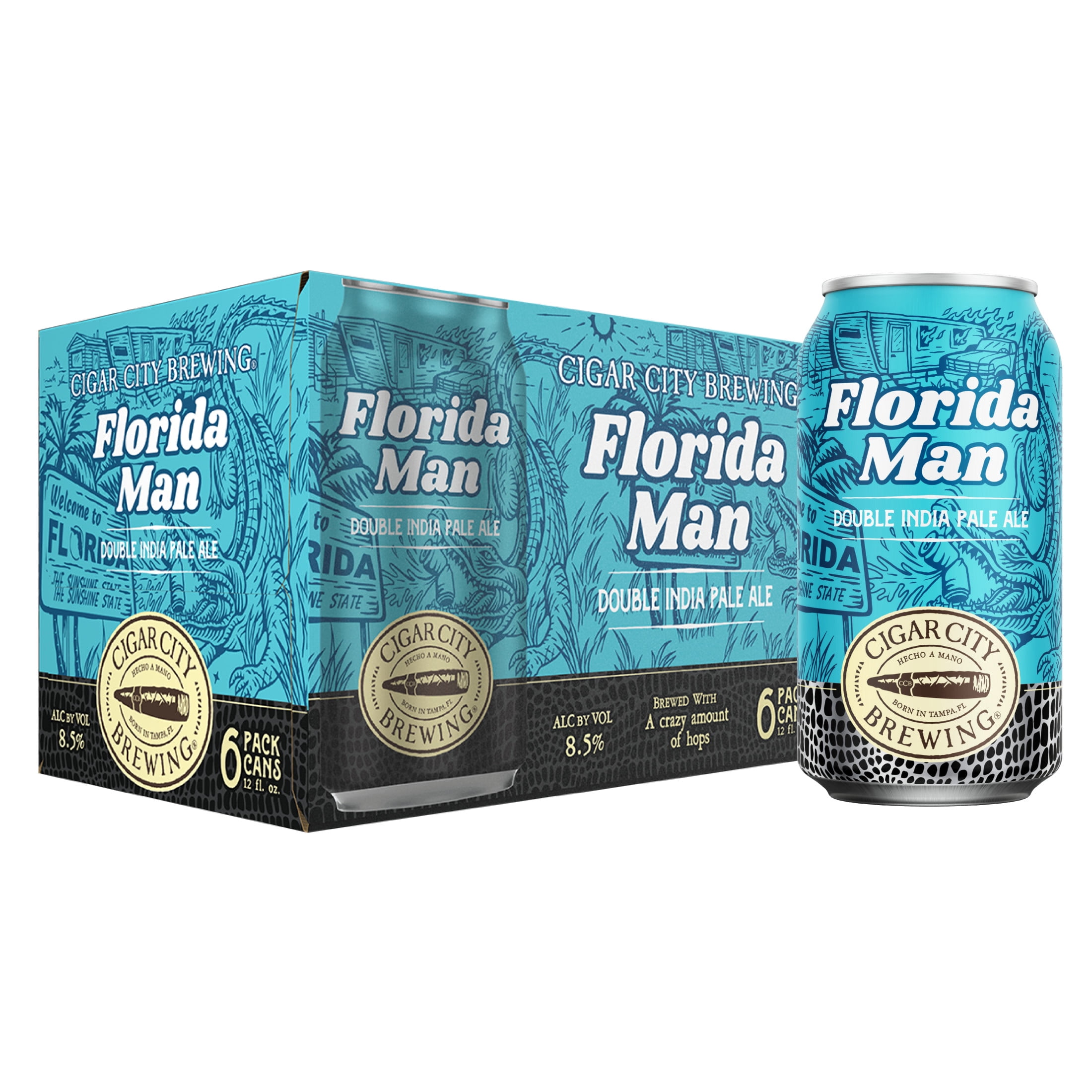 Cigar City Brewing, Florida Man Double IPA Craft Beer, 12 fl oz, 6 Pack Cans, 8.5 ABV