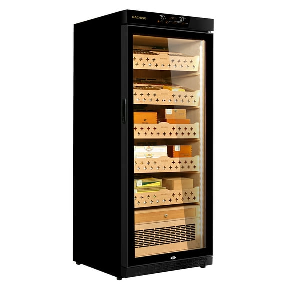 Cigar Climate Control Cabinet, Raching MON1800 Cigar Humidor Cabinet with Ammonia Removal, 220L Wood Frame Cabinet for Cigar Storing&Aging - Black