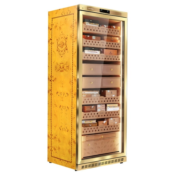 Cigar Climate Control Cabinet, Raching MON5800 Cigar Humidor Cabinet with Ammonia Removal, 570L Wood Frame Cabinet for Cigar Storing&Aging - Gold
